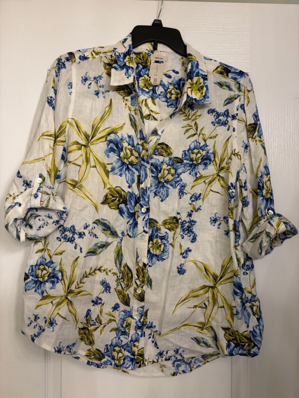 Joie Blue and Olive Floral Linen Button-Up